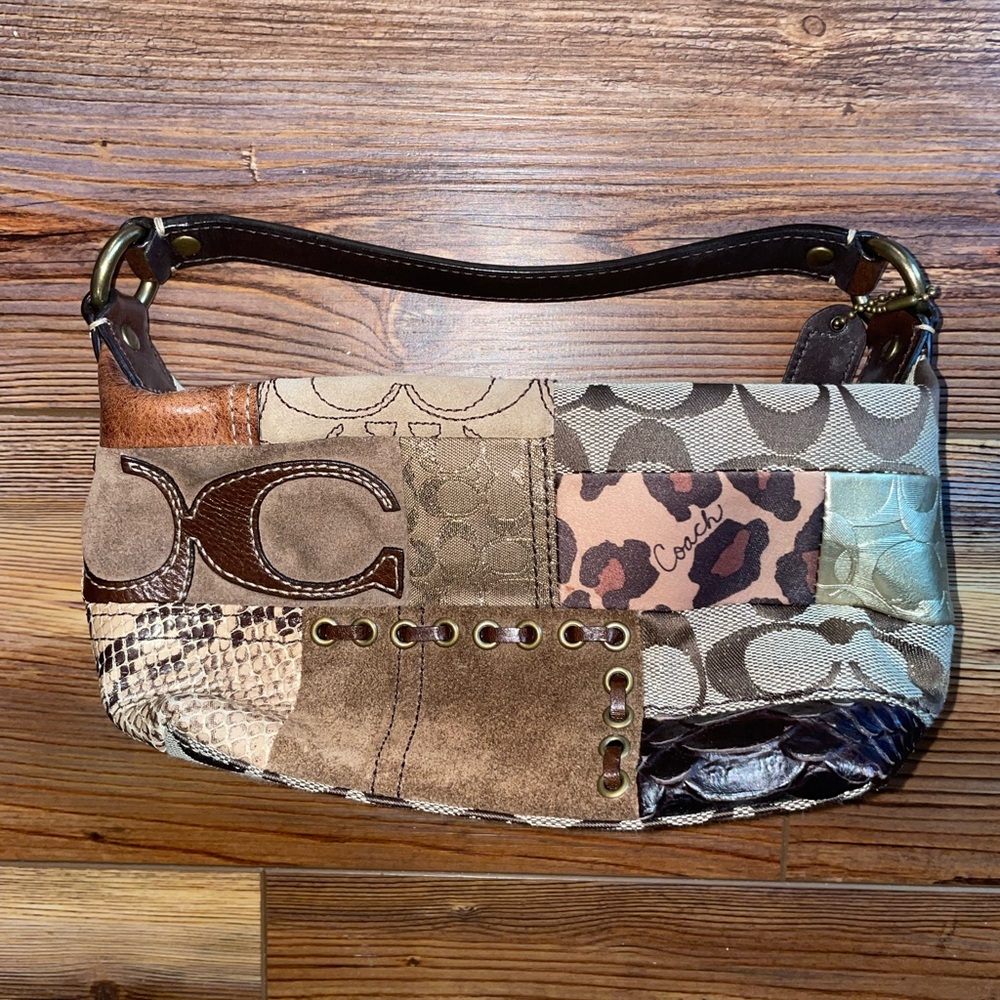 Coach Brown and Tan Bag with Patchwork Design